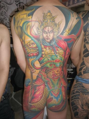 后背全身彩色二郎神cq9电子作品制图案
