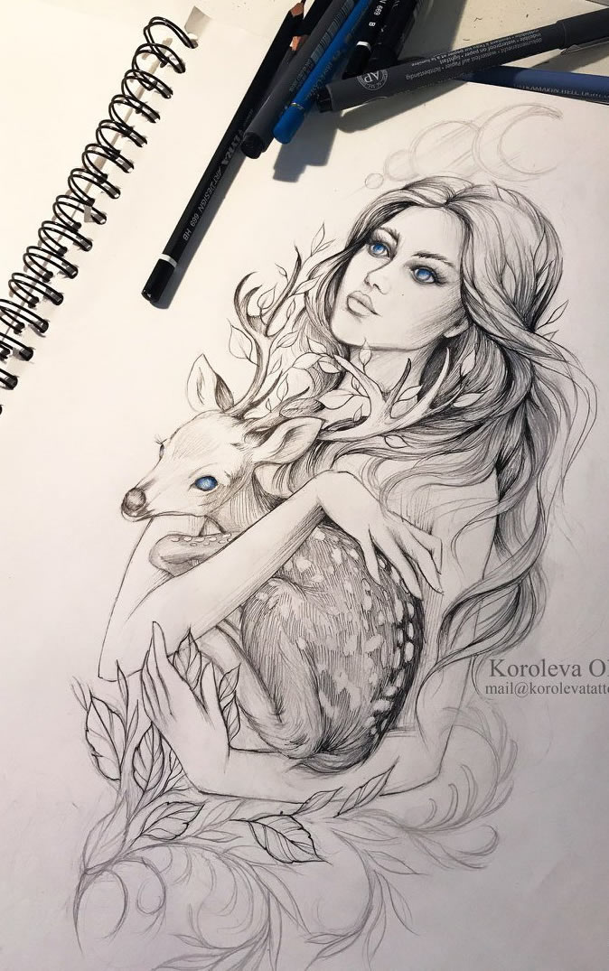 黑灰女孩与梅花鹿cq9电子手稿