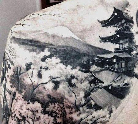 肩部日本山水画cq9电子制图案